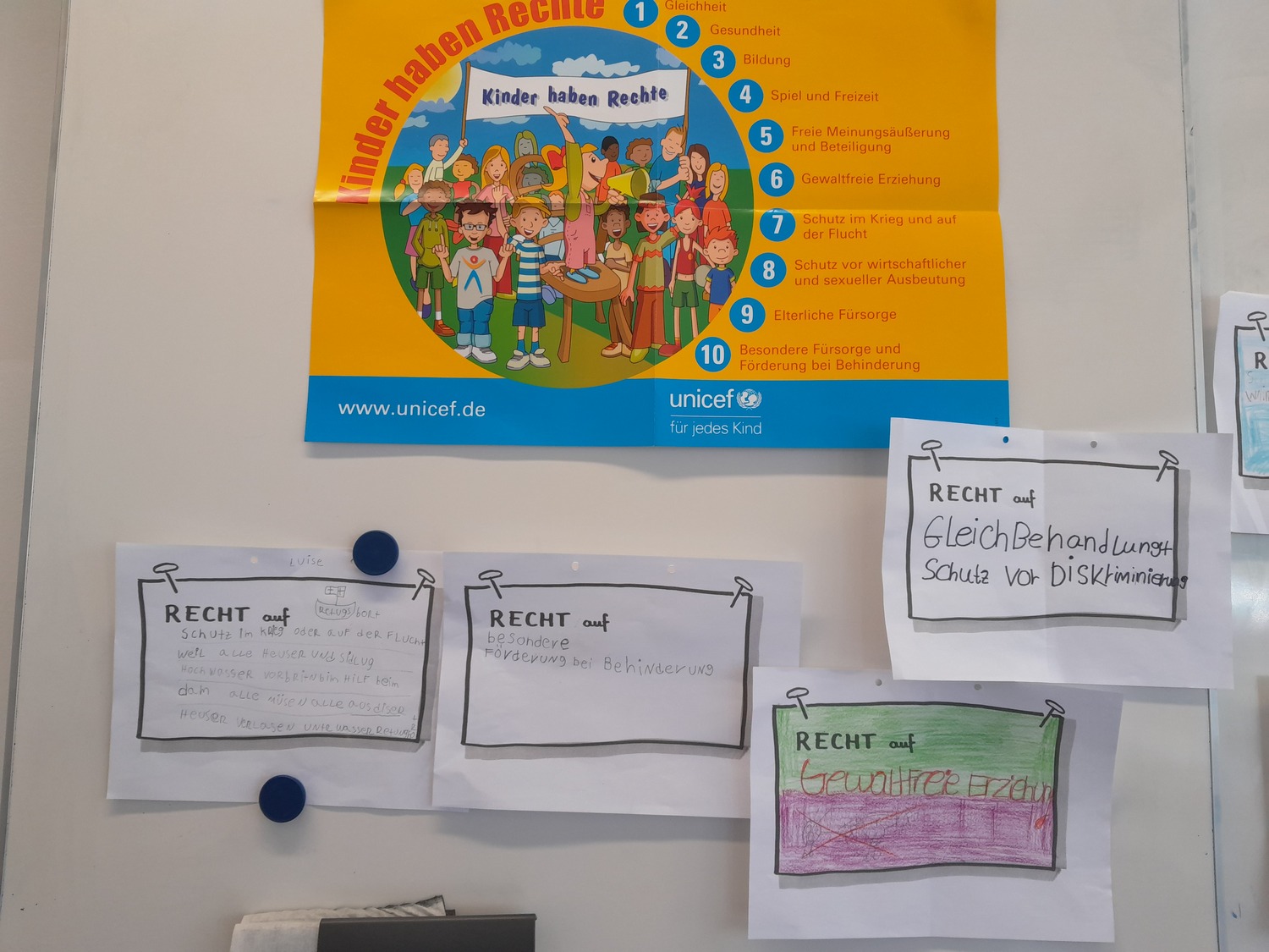 Die Schüler:innen der Berta Jourdan Schule haben sich vor dem Workshop in die Kinderrechte eingelesen.
